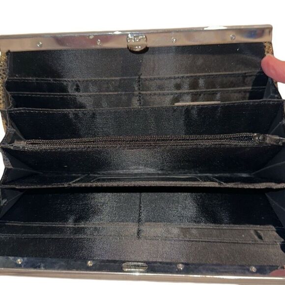Mirror Mirror Black & Metallic Gold Snakeskin Print Clutch Wallet Ladies OS - Picture 10 of 11